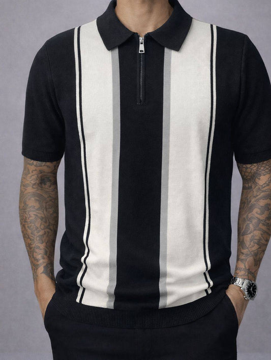 The Club Knit: Retro Vertical Stripe Quarter-Zip (AC-P)