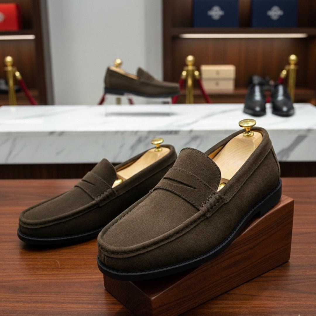 Men's Premium Brown Suede Handcrafted Luxury Loafers (RTM-1)