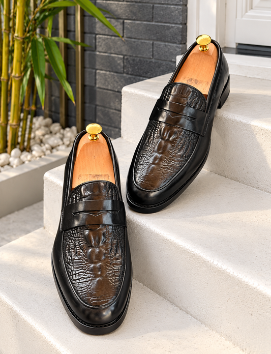 The Executive Croc-Embossed Leather Penny Loafer