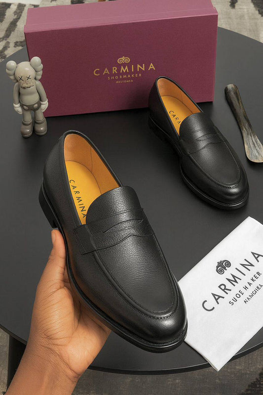 Carmina Italian Leather Penny Loafers (Black)