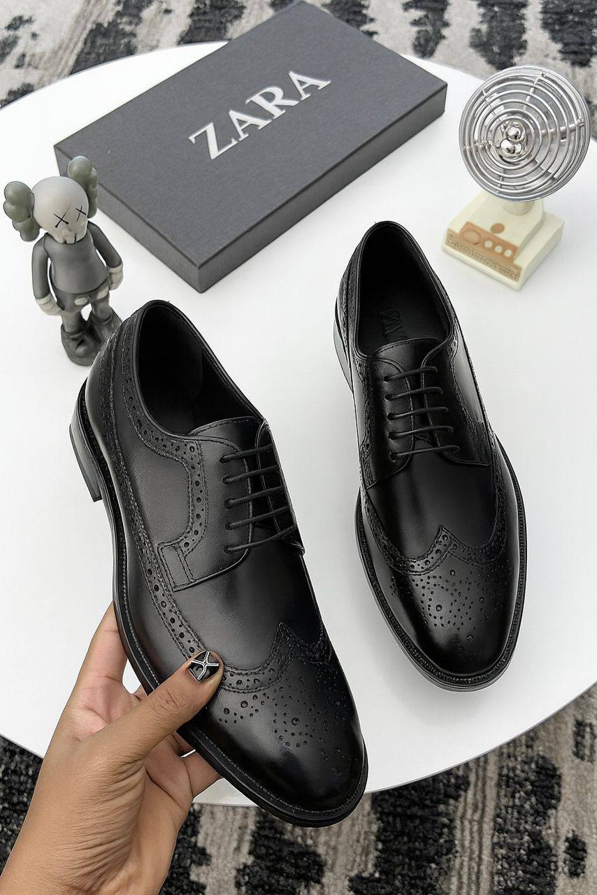 Men Quality Leather Zara Brogue Oxfords (Black)