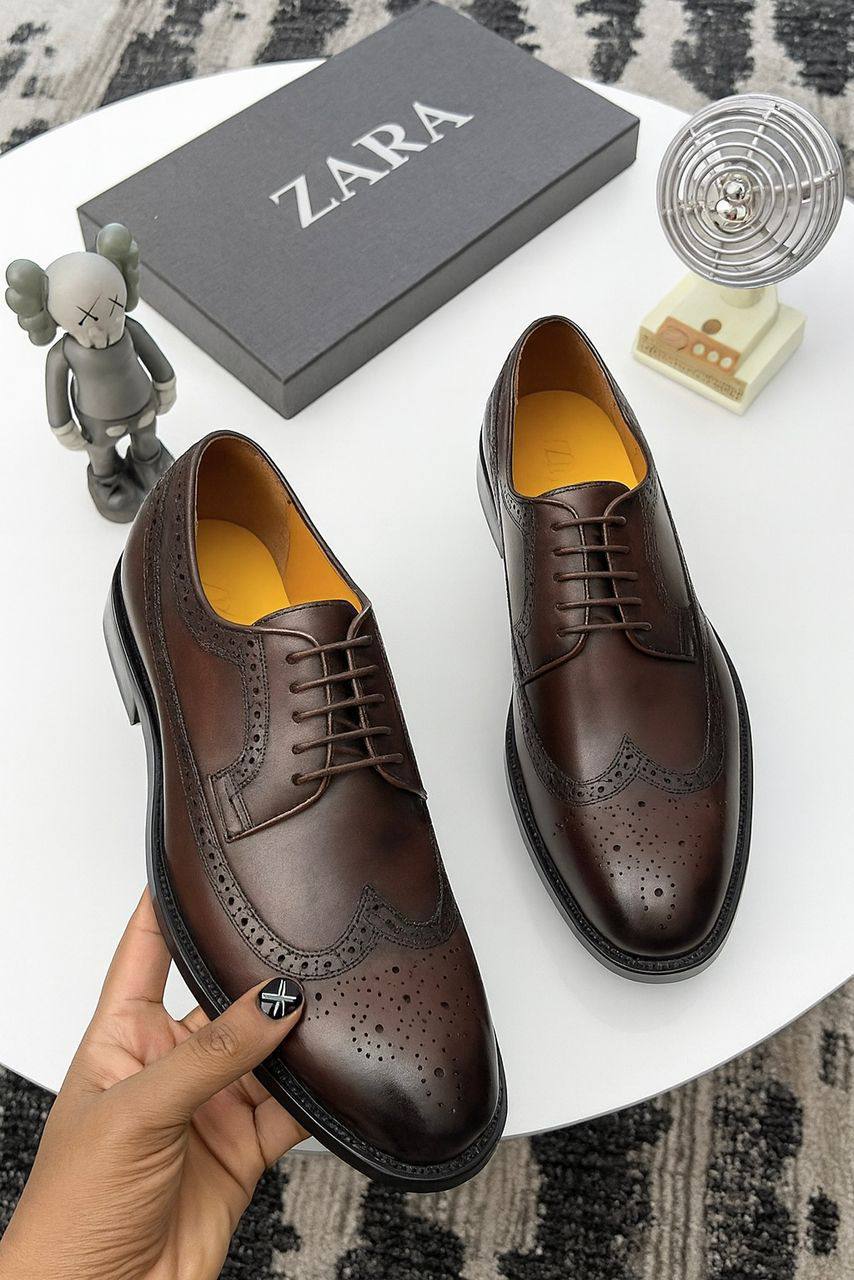 Men Quality Leather Zara Brogue Oxfords (Coffee)