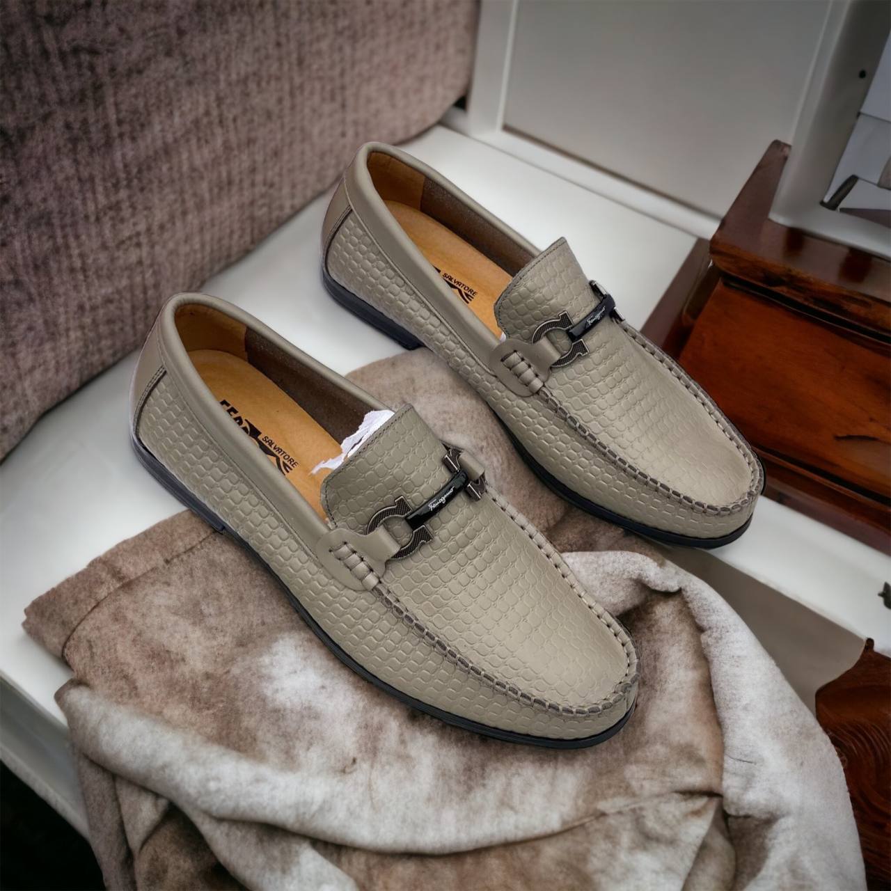 Beige  Italian Leather Loafers