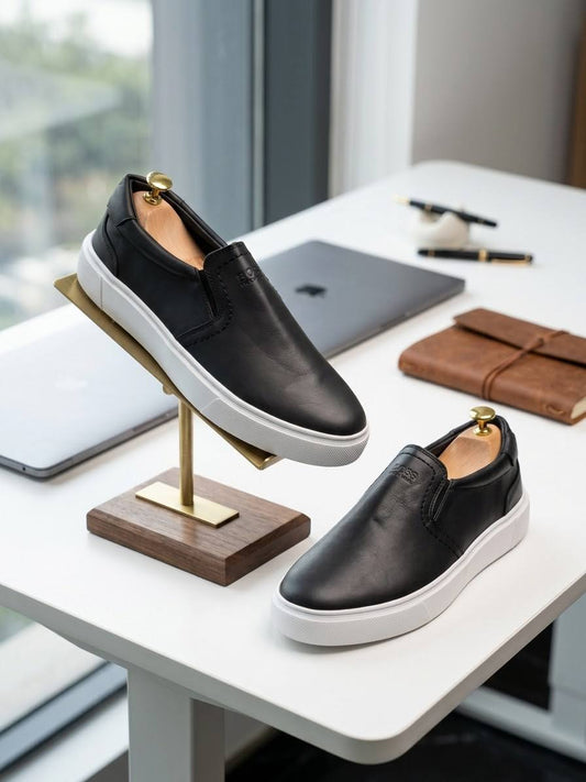 Boss Premium Leather Laceless (Black with White Sole)