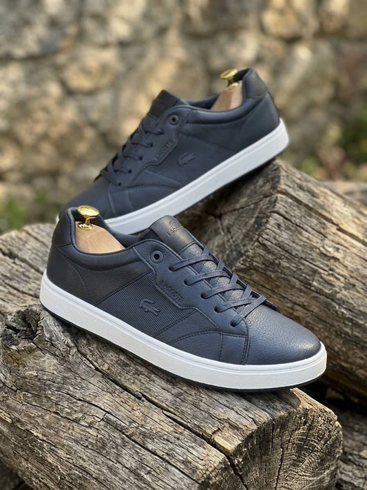 Classic Lacoste Tumbled Navy Leather Sneakers